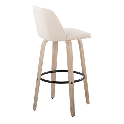 Bar stool set beige upholstered seat with curved back and natural wood legs footring on Tampa Home & Garden Store