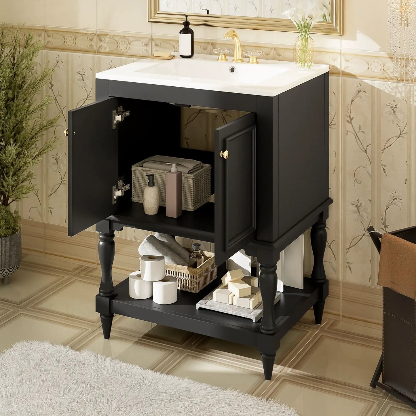 Modern Bathroom Vanity With Sink Open Shelf