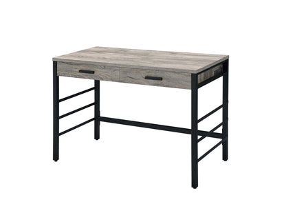 Disho Weathered Oak Writing Desk with USB, black metal frame, 2 drawers by HouseOfZazla on Tampa Home & Garden Store