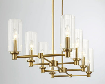 Willow 8-light pendant chandelier in antique brass with clear ribbed glass shades on Tampa Home & Garden Store