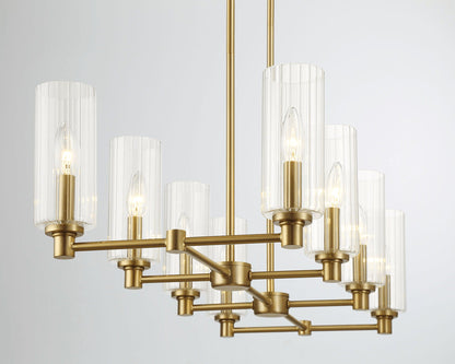 Willow 8-light island pendant lamp with clear ribbed glass shades in satin antique brass finish on Tampa Home & Garden Store