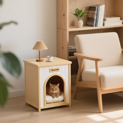 Indoor Dog House with Removable Cushion, cream white and light yellow pet home by HouseOfZazla on Tampa Home & Garden Store