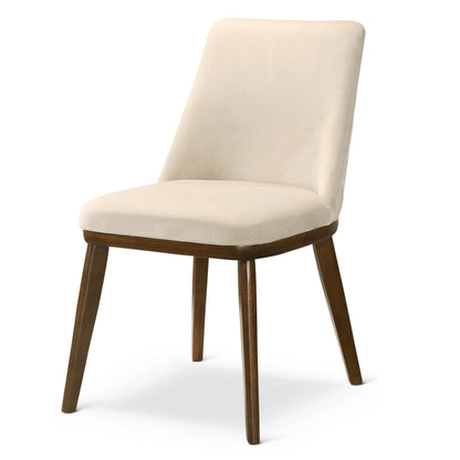 Mid-Century dining chair set of 2 beige fabric upholstery with solid wood legs on Tampa Home & Garden Store