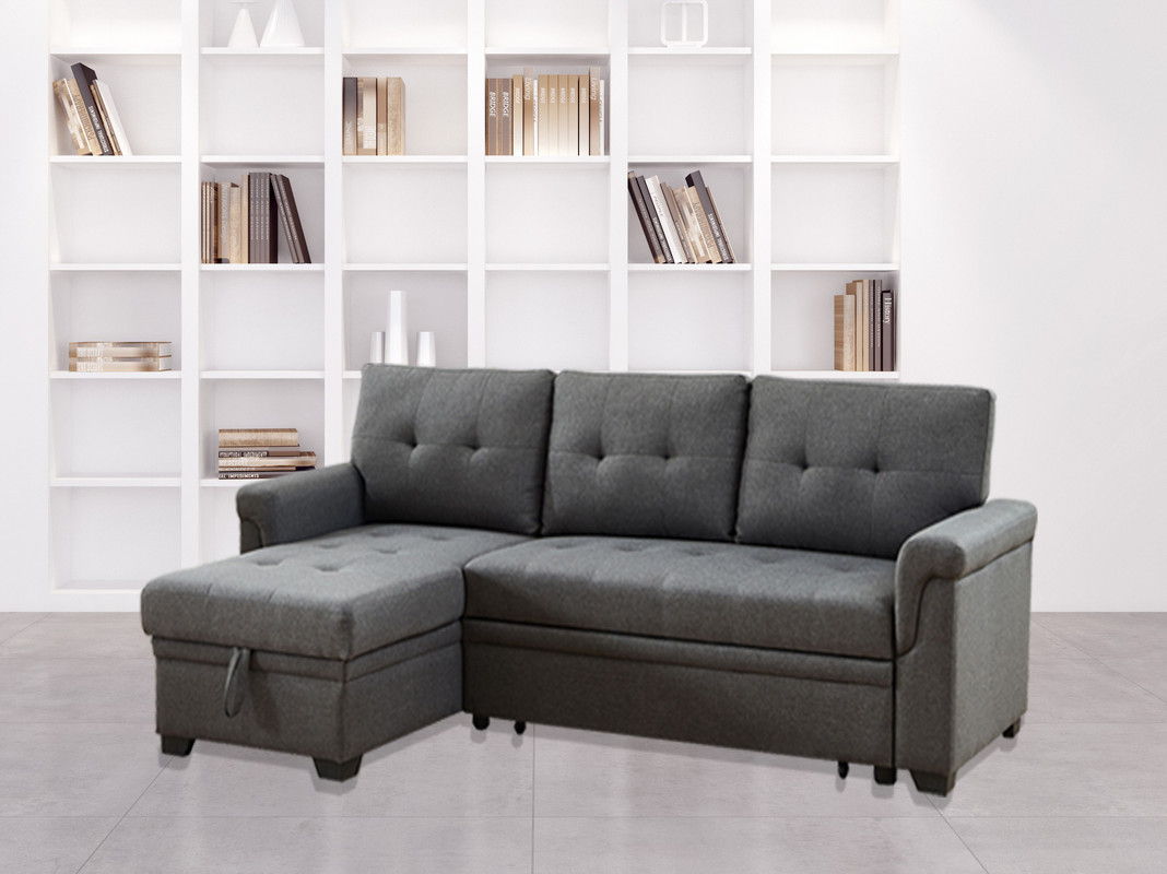Destiny reversible sleeper sectional with storage chaise in gray fabric on Tampa Home & Garden Store