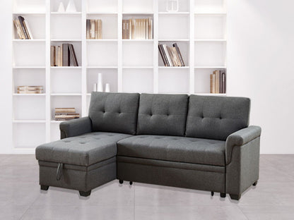 Destiny reversible sleeper sectional with storage chaise in gray fabric on Tampa Home & Garden Store