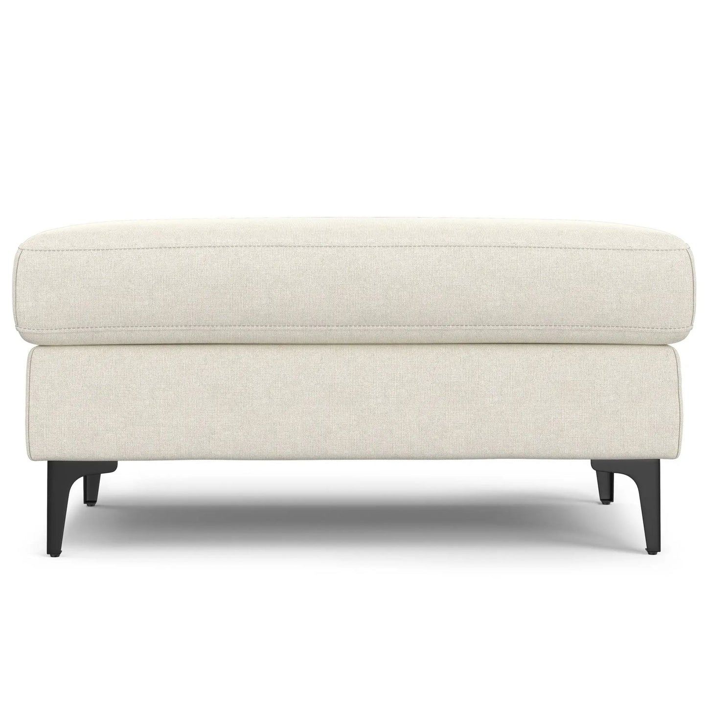 Ava Versatile Mid Century Upholstered Ottoman set of 2, beige fabric with black metal legs on Tampa Home & Garden Store