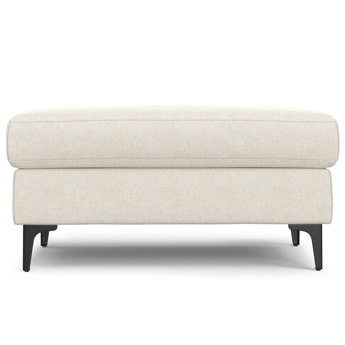 Mid Century Lounge Ottoman pair beige linen upholstery with black metal legs on Tampa Home & Garden Store