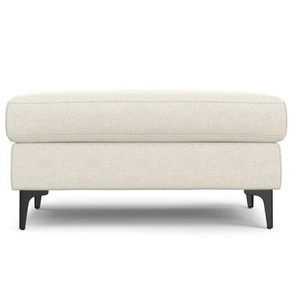 Mid Century Lounge Ottoman pair beige linen upholstery with black metal legs on Tampa Home & Garden Store