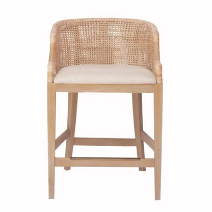 Casual Rattan Counter Stool With Solid Wood Legs