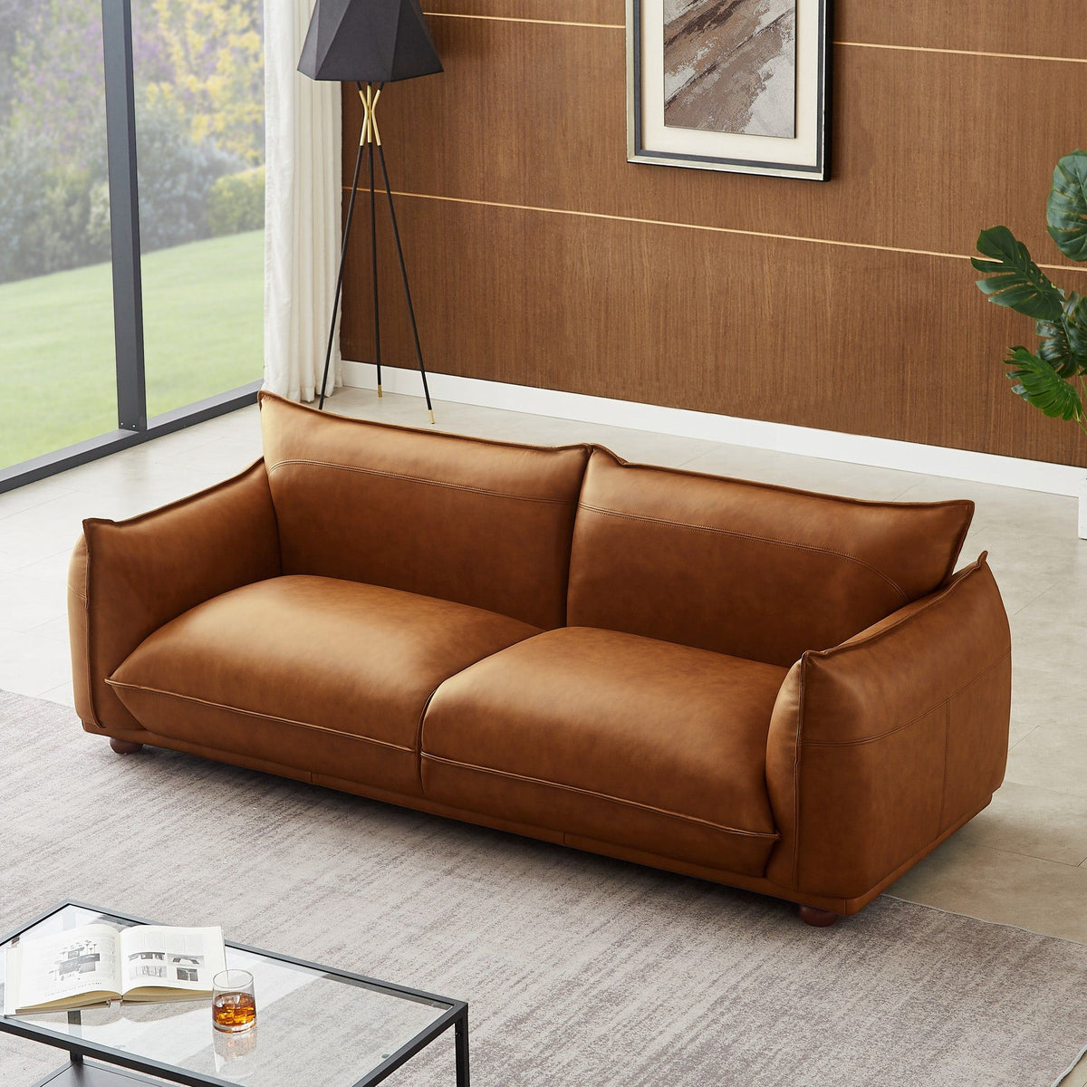 Mid-Century Modern luxury sofa in brown leather with tufted design by HouseOfZazla on Tampa Home & Garden Store