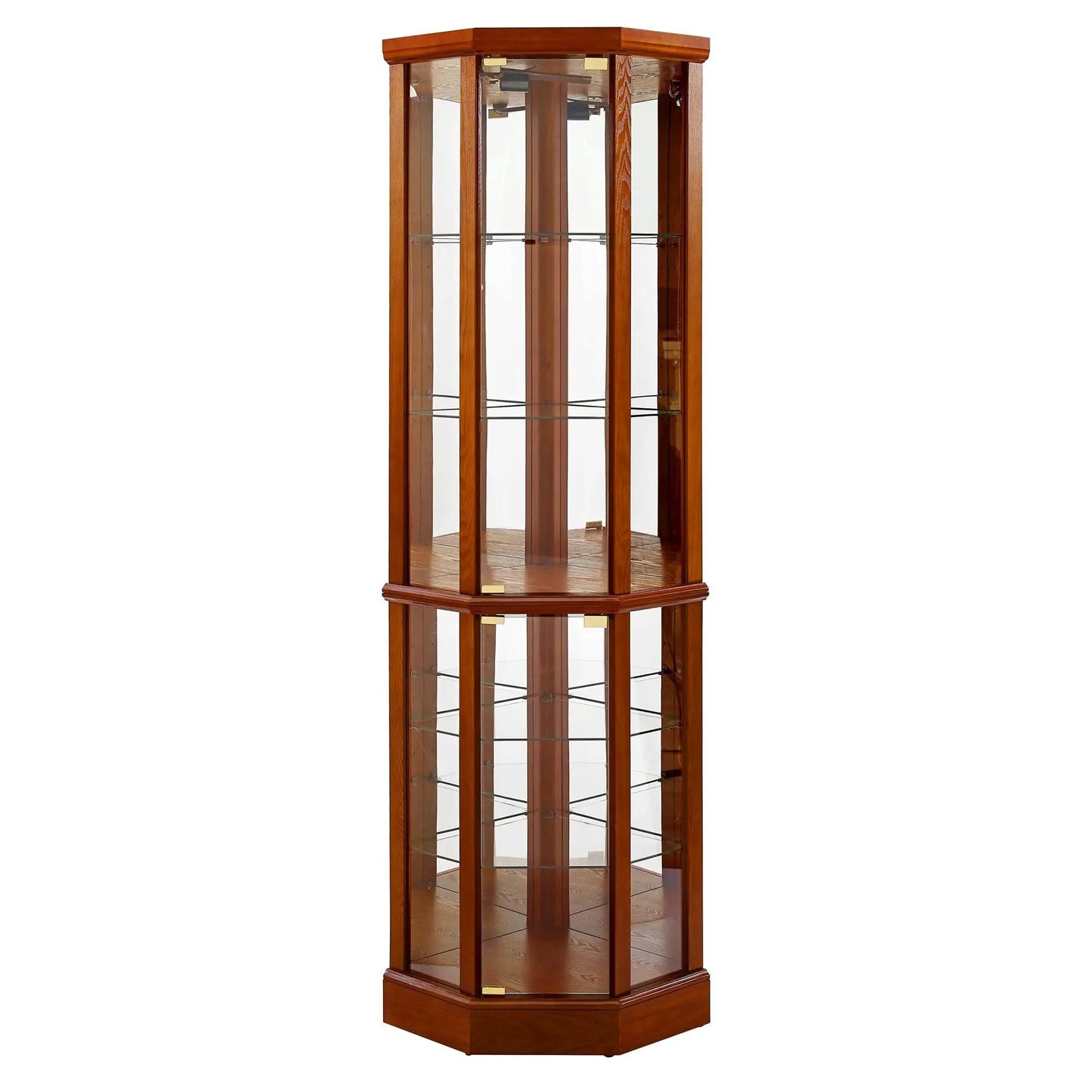 6 Shelf Lighted Corner Curio Cabinet with Tempered Glass Shelves and Mirror Back cherry on Tampa Home & Garden Store