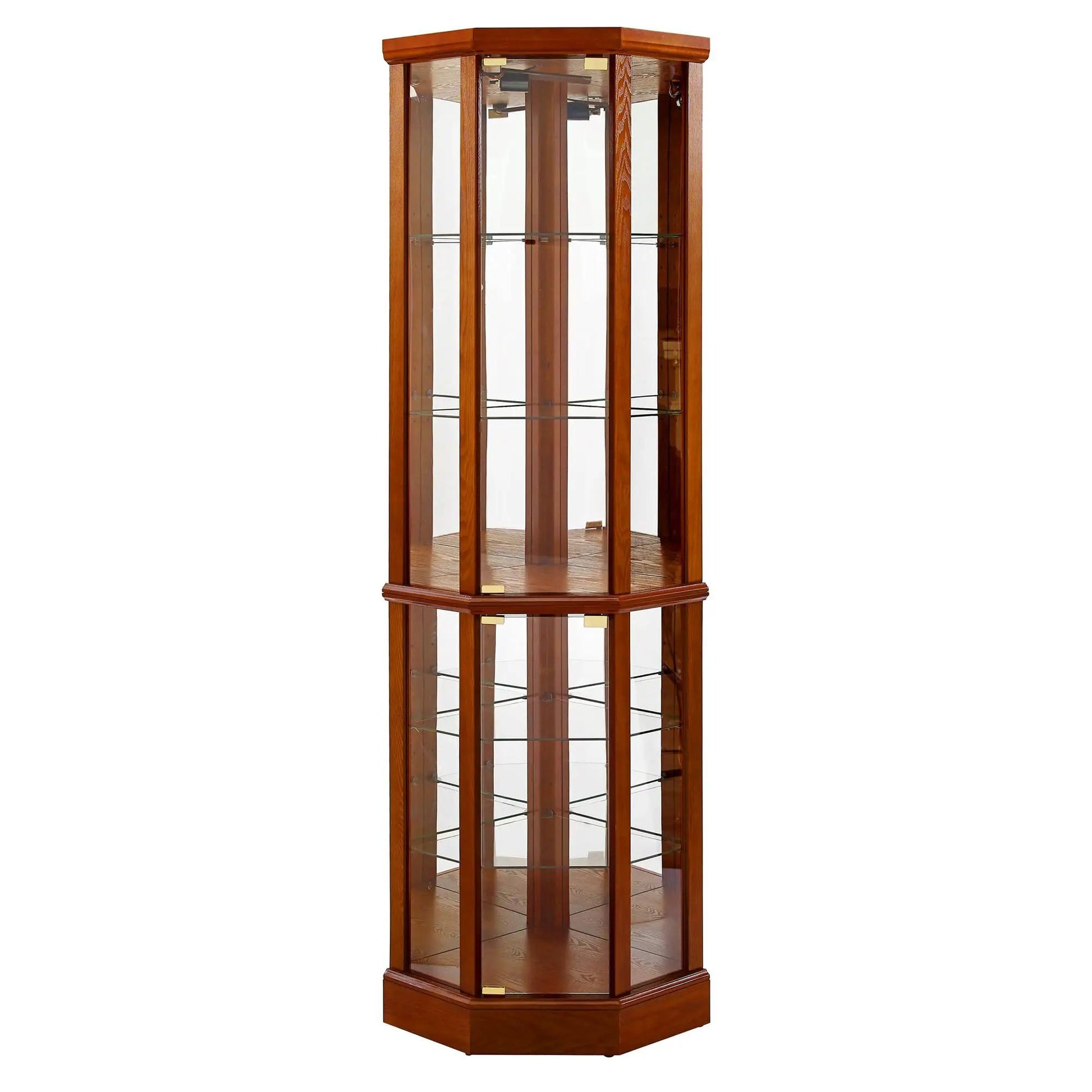 6 Shelf Lighted Corner Curio Cabinet with Tempered Glass Shelves and Mirror Back cherry on Tampa Home & Garden Store