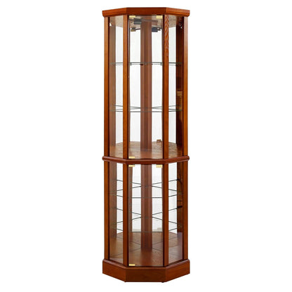6 Shelf Lighted Corner Curio Cabinet with Tempered Glass Shelves and Mirror Back cherry on Tampa Home & Garden Store