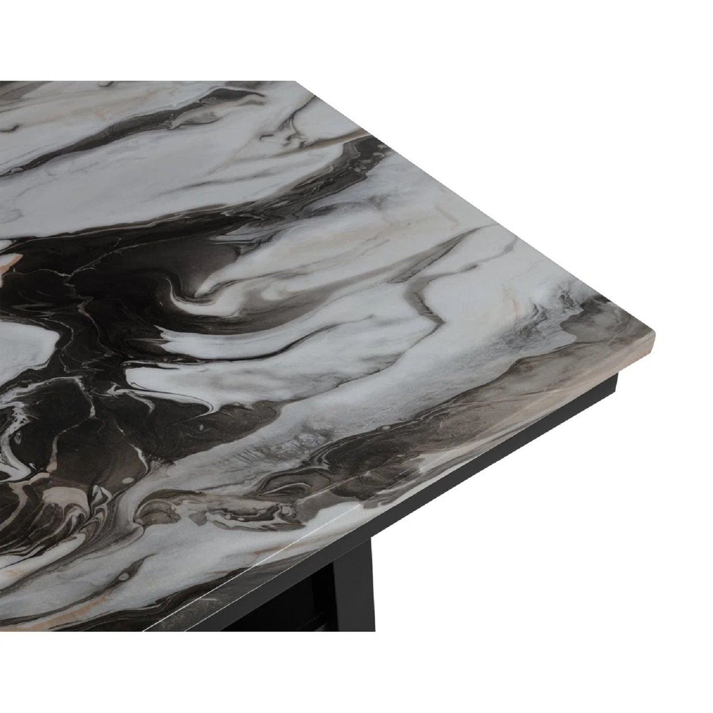 Black Counter Table with Faux Marble and Storage