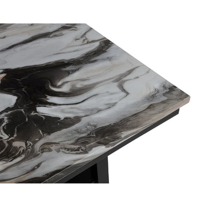 Black Counter Table with Faux Marble and Storage