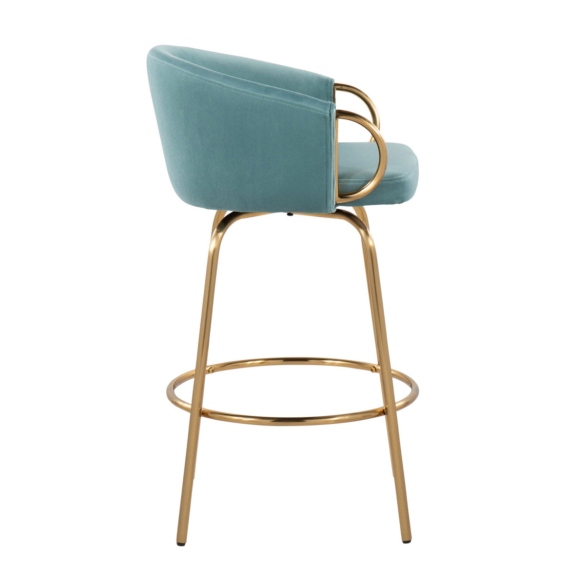 Claire Contemporary Counter Stools Set of 2 with teal upholstery and gold ring legs swivels on Tampa Home & Garden Store