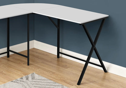 L-shaped computer desk with white top and black metal legs in corner setup on Tampa Home & Garden Store