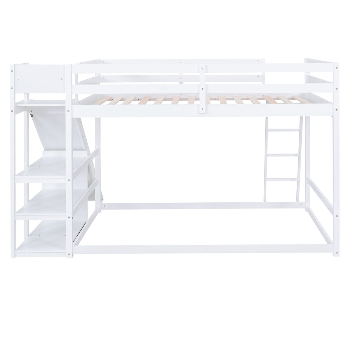 Bunk bed white-painted pine with ladder, slide and shelves for kids on Tampa Home & Garden Store