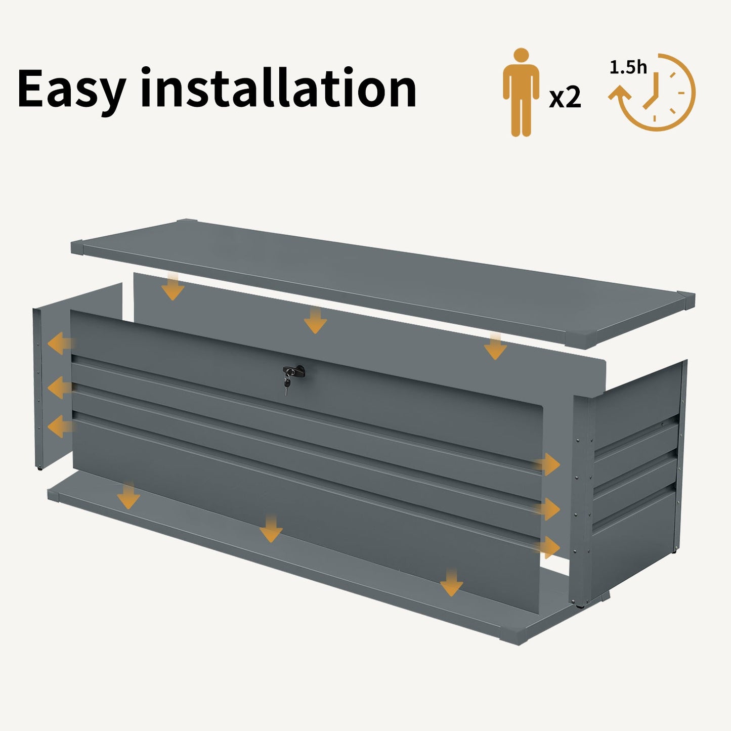 260 Gallon Metal Outdoor Deck Box by HouseOfZazla, gray steel storage with lock on Tampa Home & Garden Store
