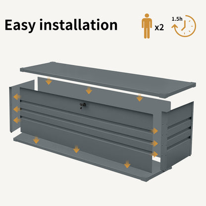 260 Gallon Metal Outdoor Deck Box by HouseOfZazla, gray steel storage with lock on Tampa Home & Garden Store