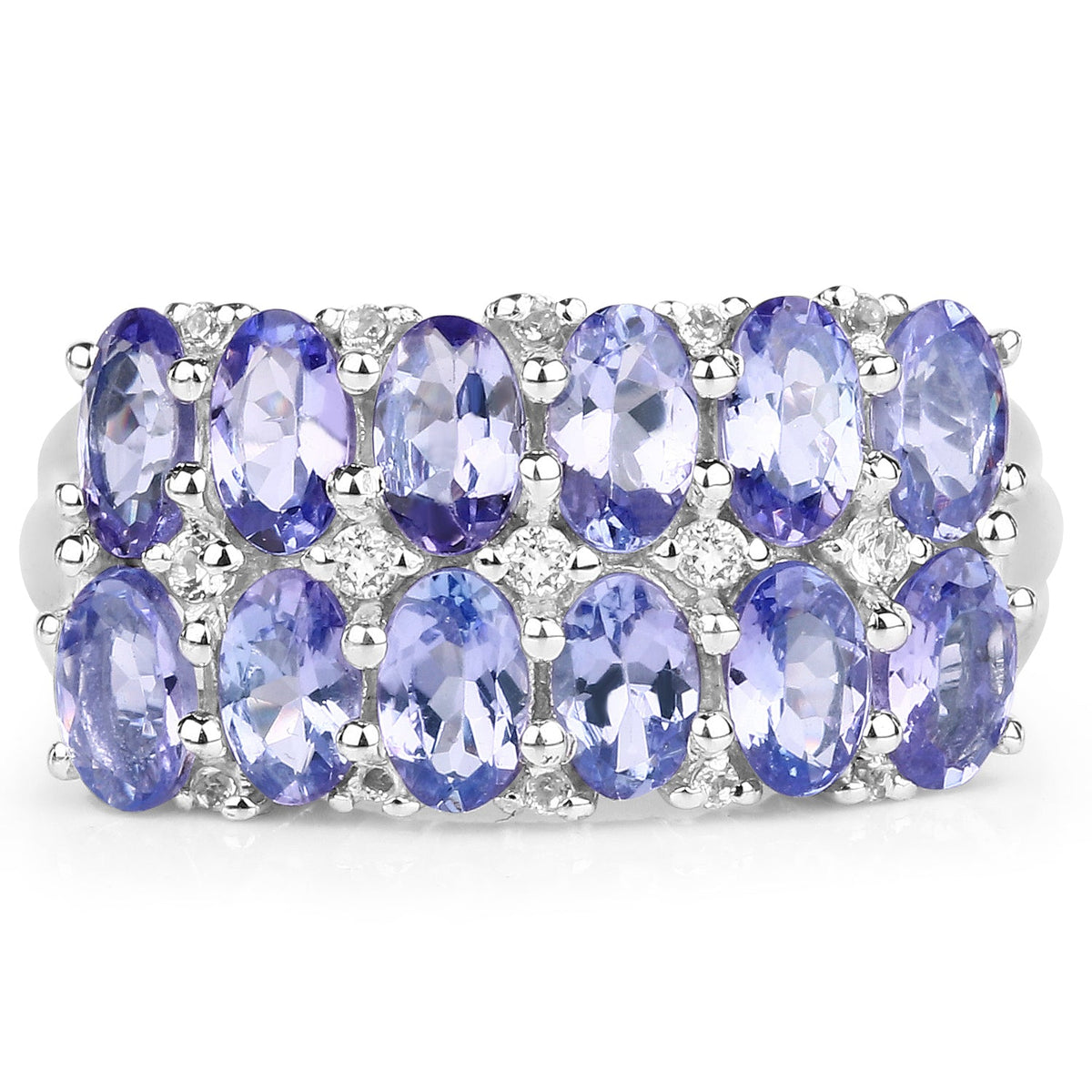 3.16ct Tanzanite & white topaz ring in .925 sterling silver, double-row oval purple stones on Tampa Home & Garden Store
