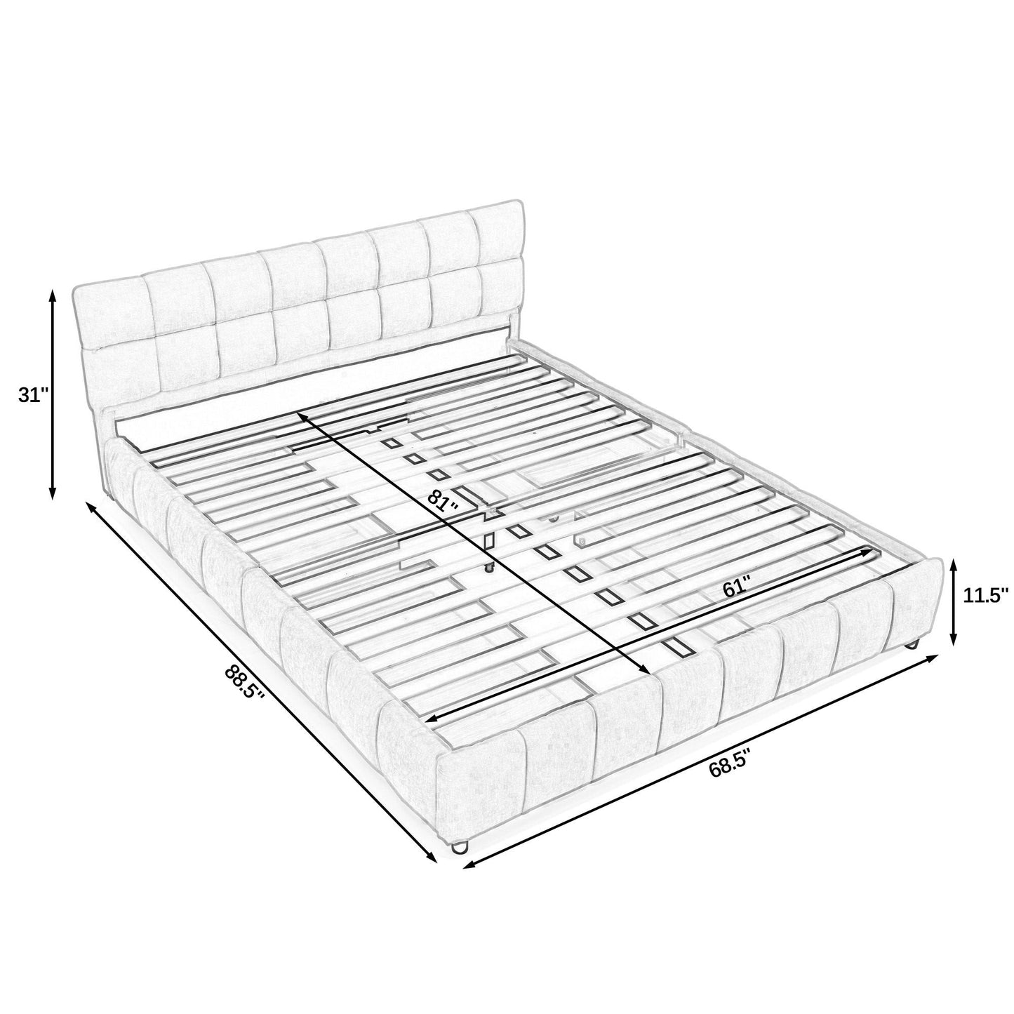 Modern Platform Bed and Thick Fabric Headboard