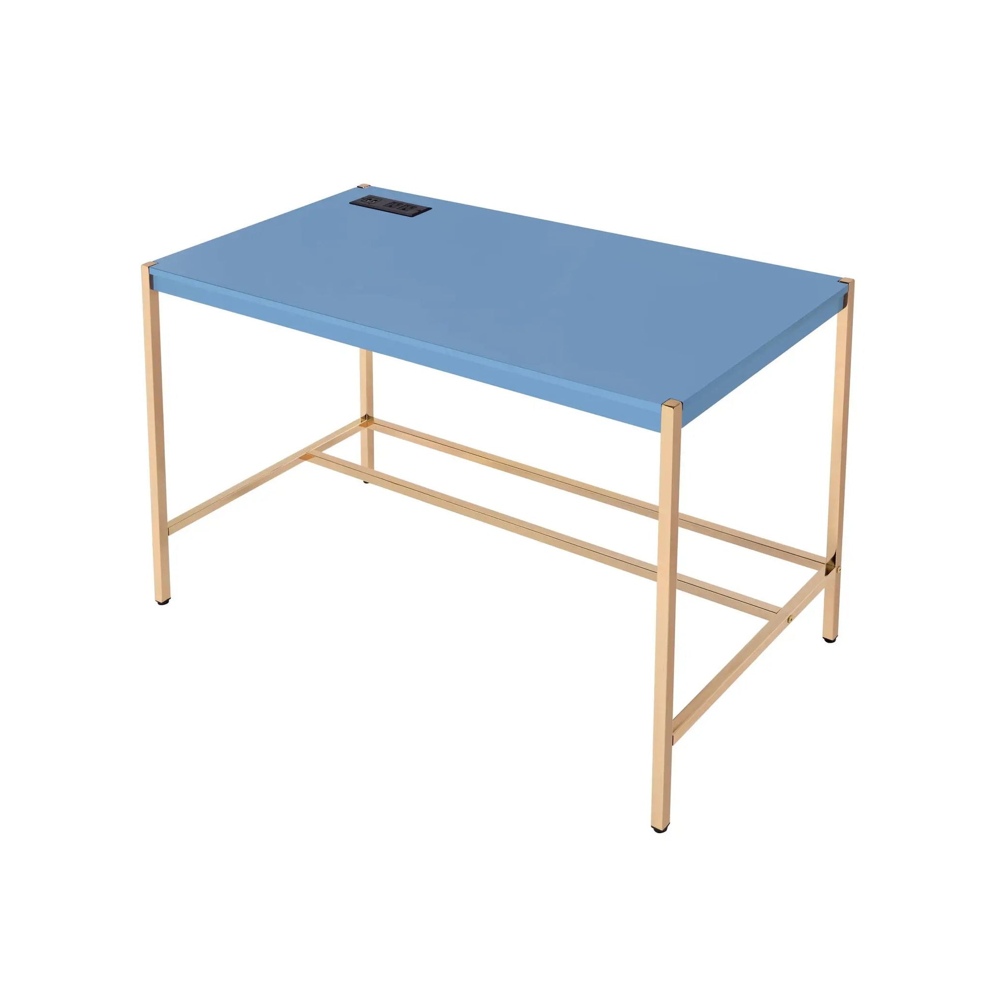Midriaks writing desk with USB, blue tabletop and gold metal legs on Tampa Home & Garden Store