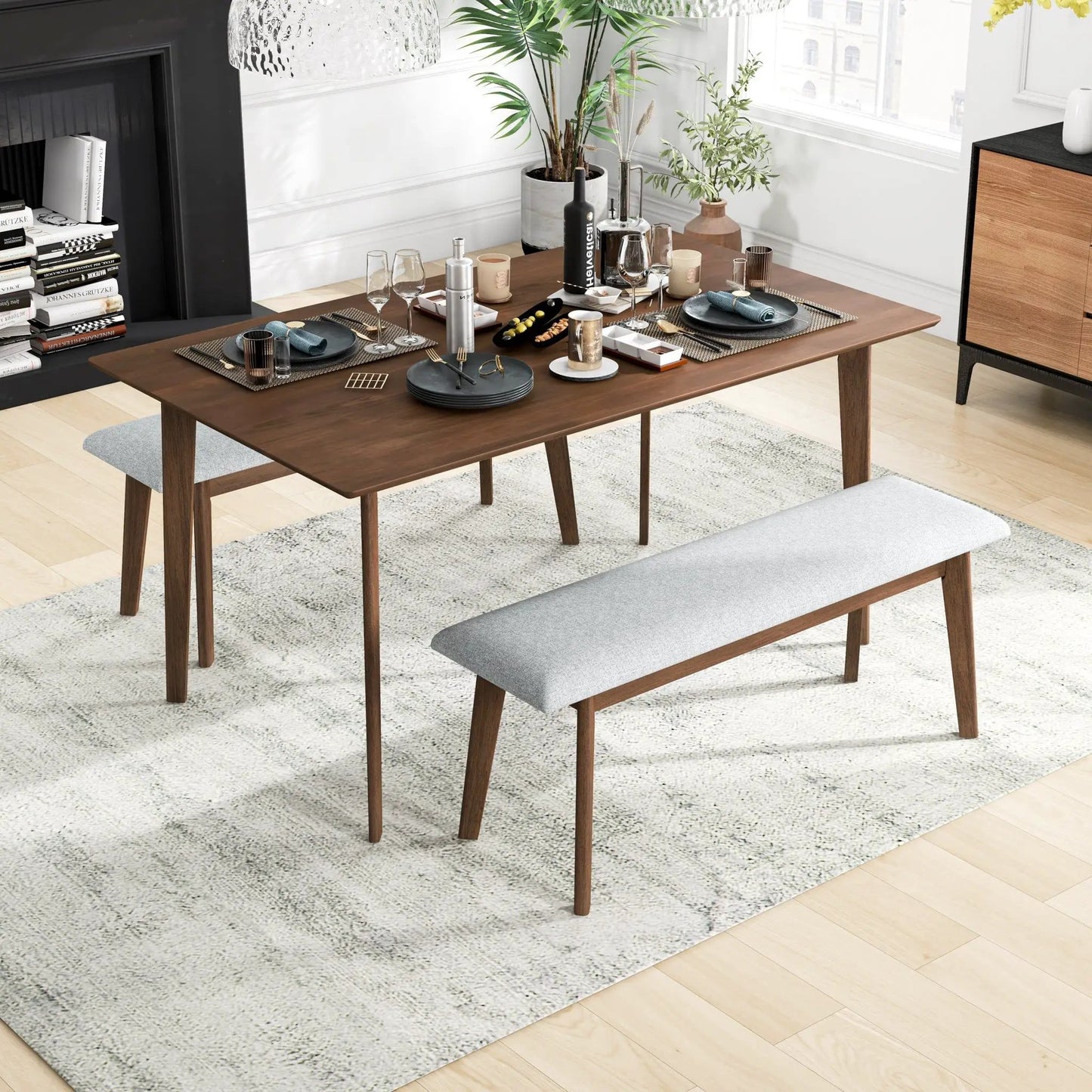 Carlos Dining Table in Solid Wood Brown Finish