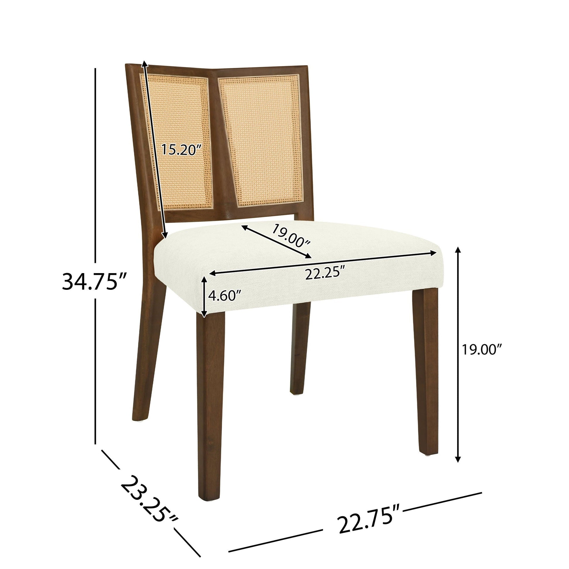 Mid Century Rattan Dining Chair Without Arms Set, brown wood frame, caned back on Tampa Home & Garden Store