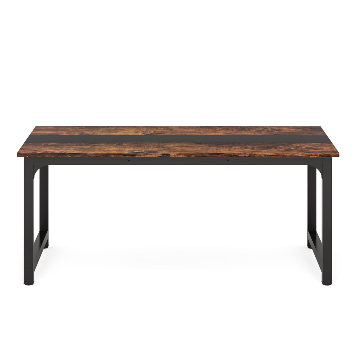 Large computer desk with dark brown wood top and black steel frame on Tampa Home & Garden Store