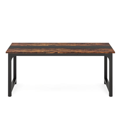 Large computer desk with dark brown wood top and black steel frame on Tampa Home & Garden Store