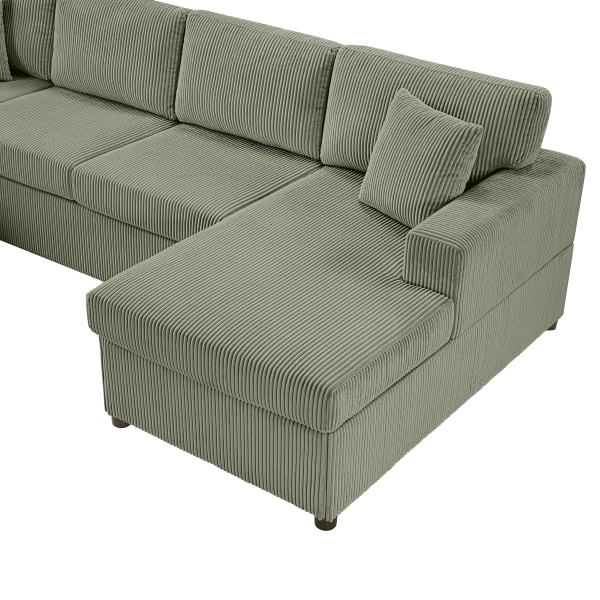 HouseOfZazla oversized U-shaped sectional sofa with chaise, corduroy green, 3 pillows on Tampa Home & Garden Store