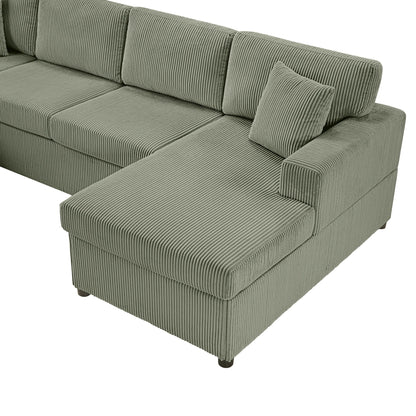 HouseOfZazla oversized U-shaped sectional sofa with chaise, corduroy green, 3 pillows on Tampa Home & Garden Store
