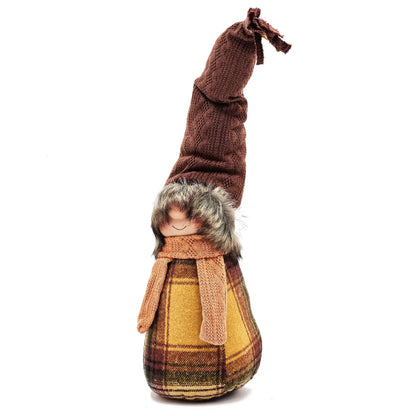 Gnome figurines set of 2 for fall decor brown/yellow knit outfits with faux fur on Tampa Home & Garden Store