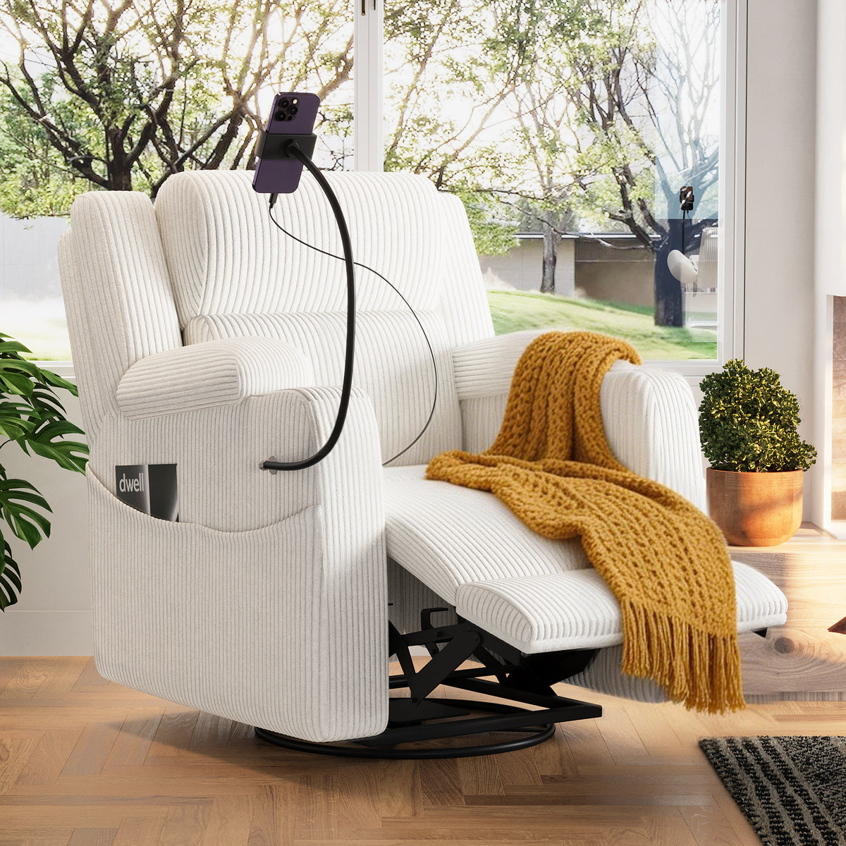 Electric Power Recliner Chairs cream ribbed fabric with heat and massage by HouseOfZazla on Tampa Home & Garden Store
