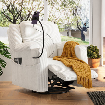 Electric Power Recliner Chairs cream ribbed fabric with heat and massage by HouseOfZazla on Tampa Home & Garden Store