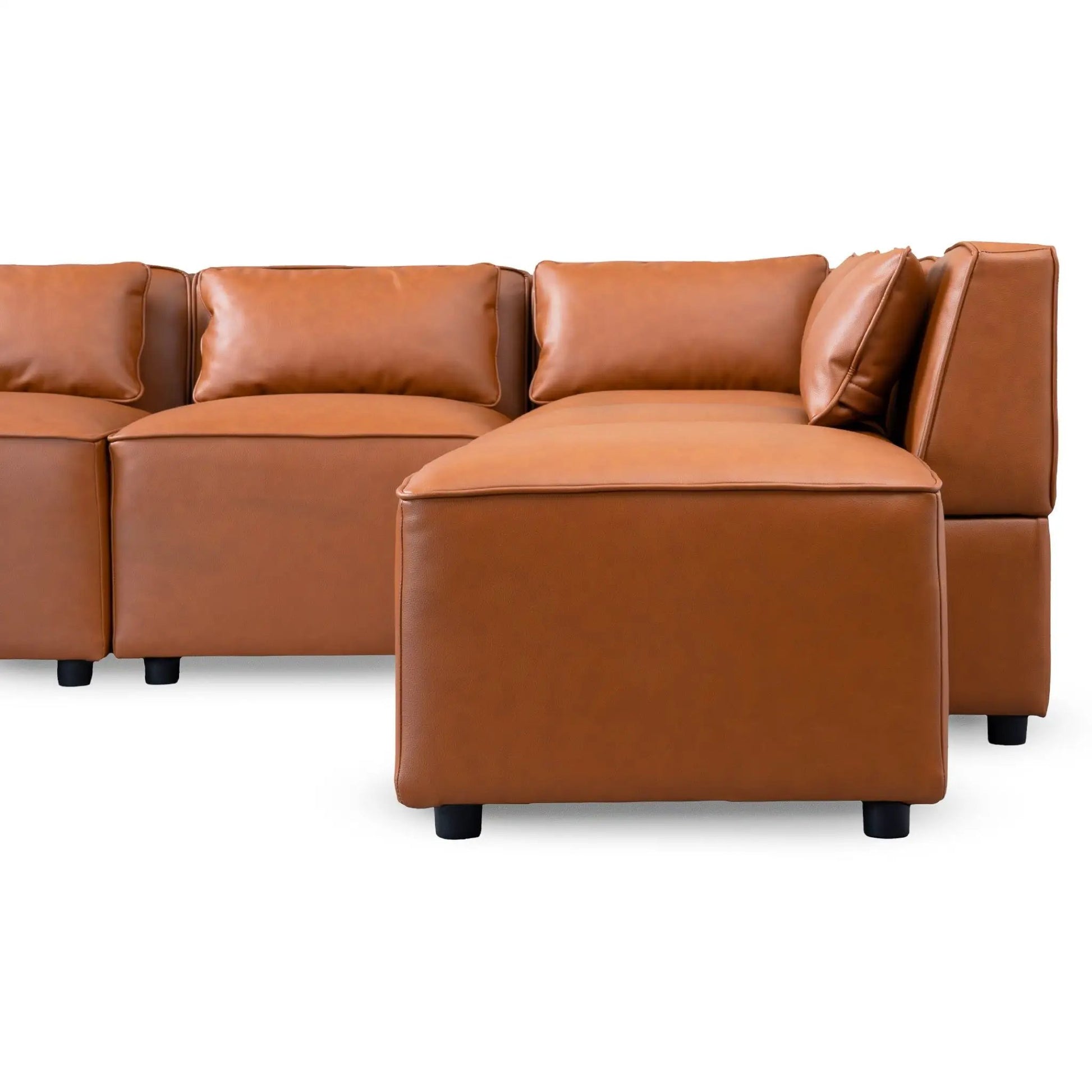 Wexford cognac leather modular sofa sectional with plush cushions on Tampa Home & Garden Store
