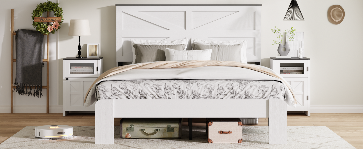 King Wood Platform Bed and Headboard Storage