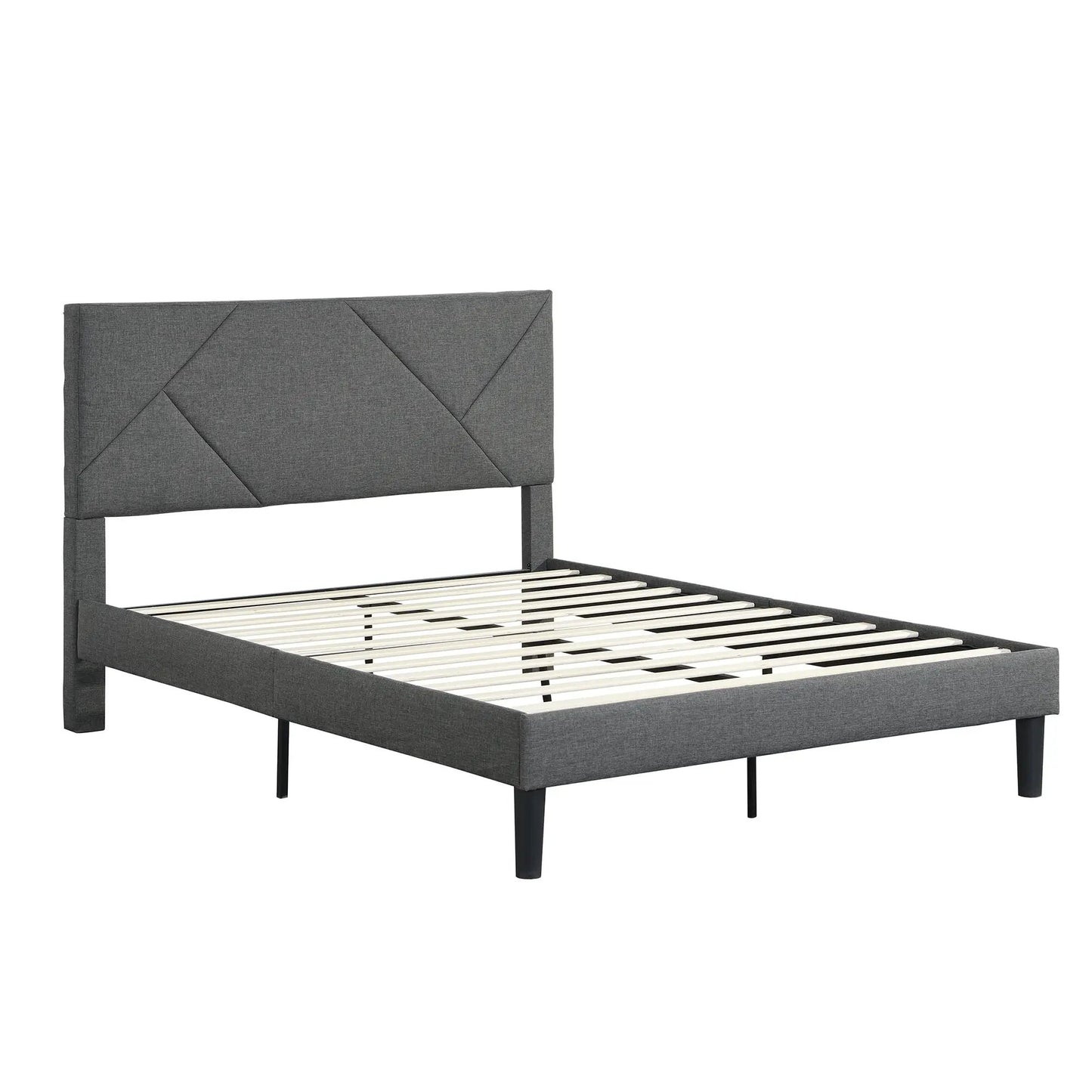 Upholstered bed frame with headboard and wood slats, gray fabric, Unique Piece Furniture on Tampa Home & Garden Store