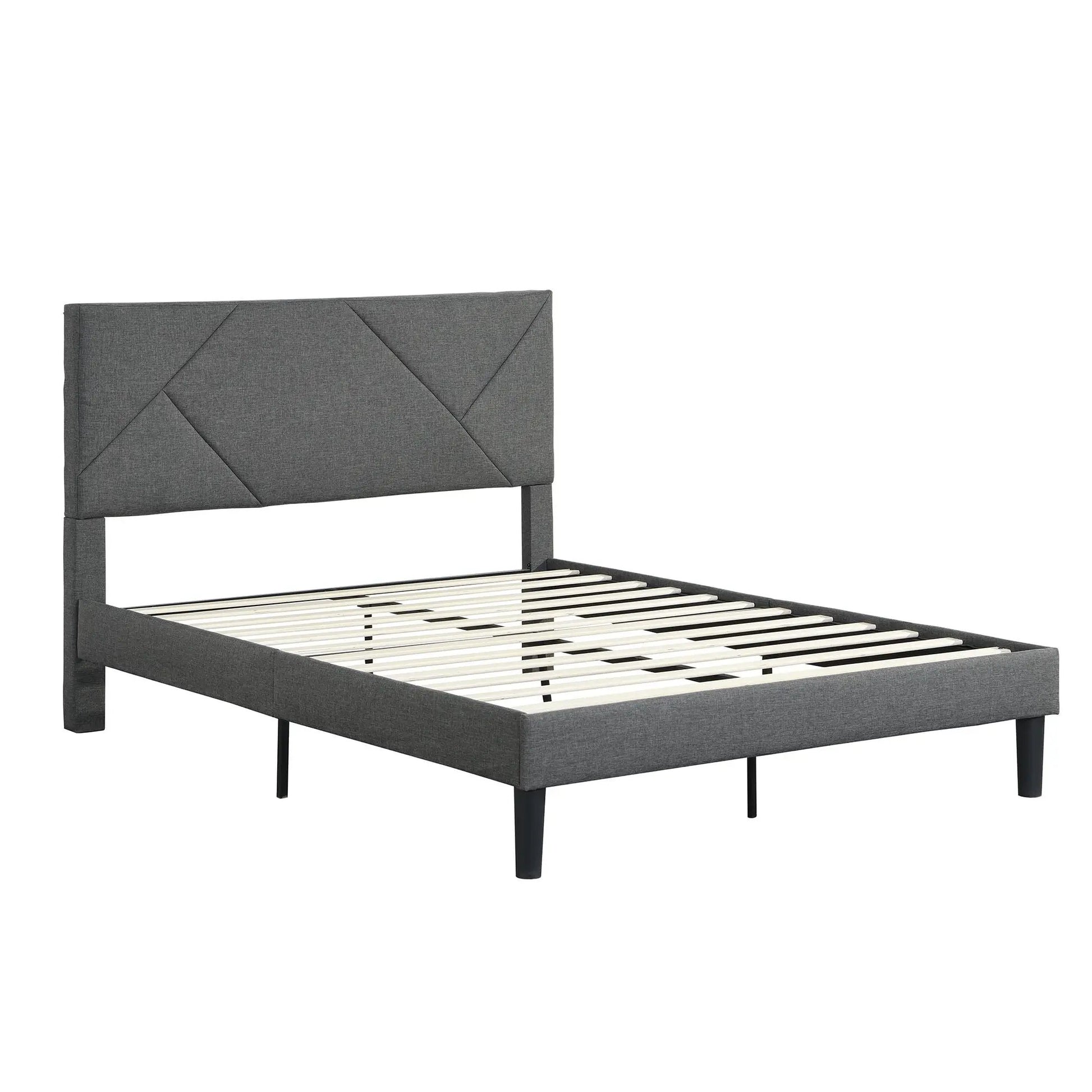 Upholstered bed frame with headboard and wood slats, gray fabric, Unique Piece Furniture on Tampa Home & Garden Store