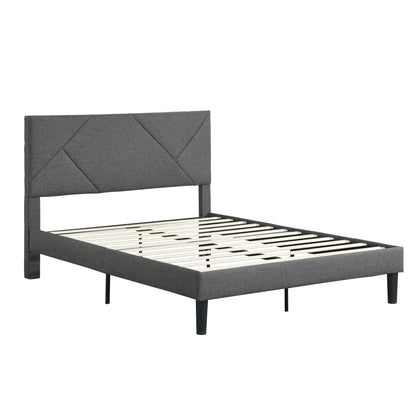 Upholstered bed frame with headboard and wood slats, gray fabric, Unique Piece Furniture on Tampa Home & Garden Store