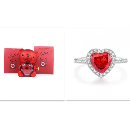 Eternal Rose Teddy Bear two-piece gift box with necklace and heart-shaped red gemstone ring on Tampa Home & Garden Store