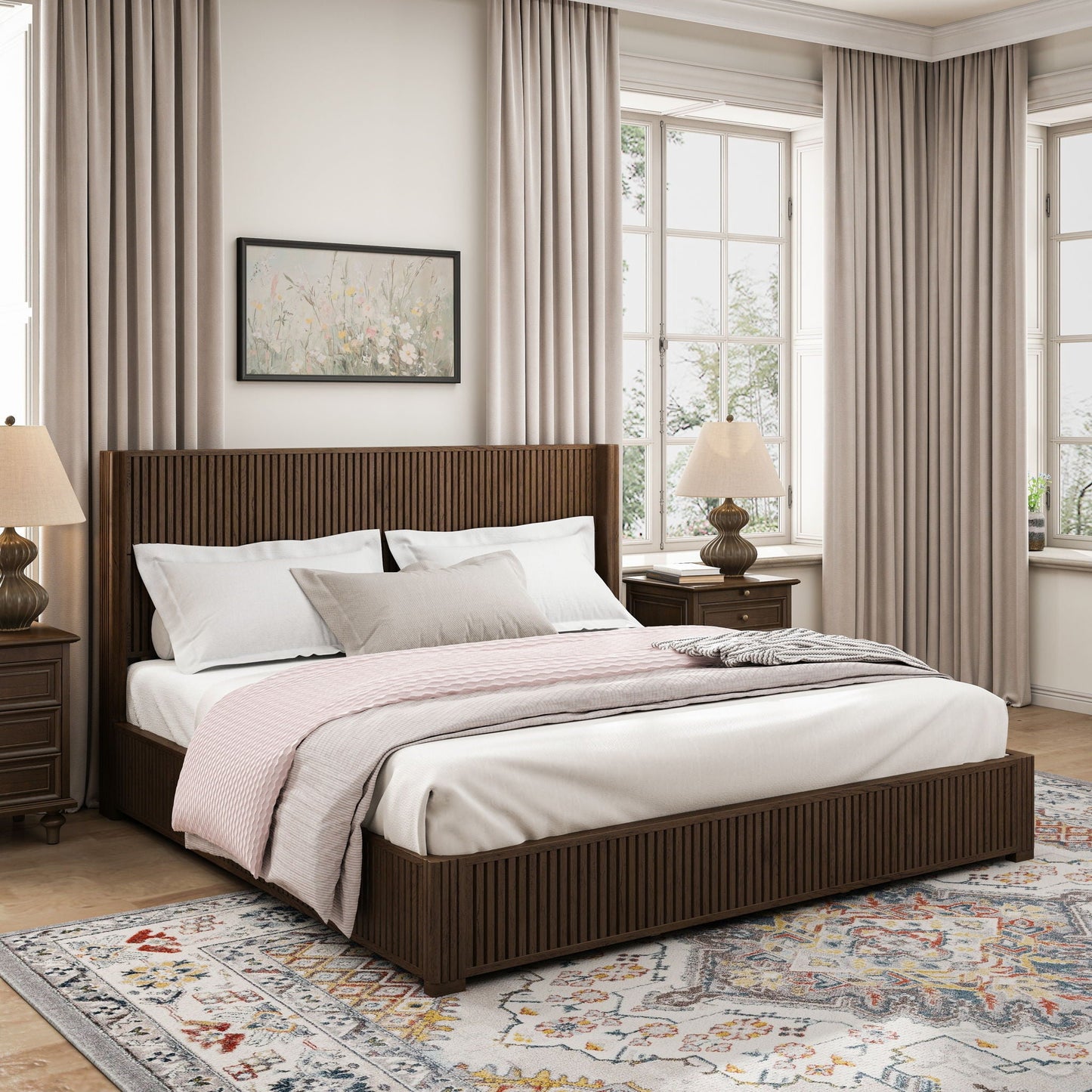 Modern Platform Bed Frame with Tall Headboard