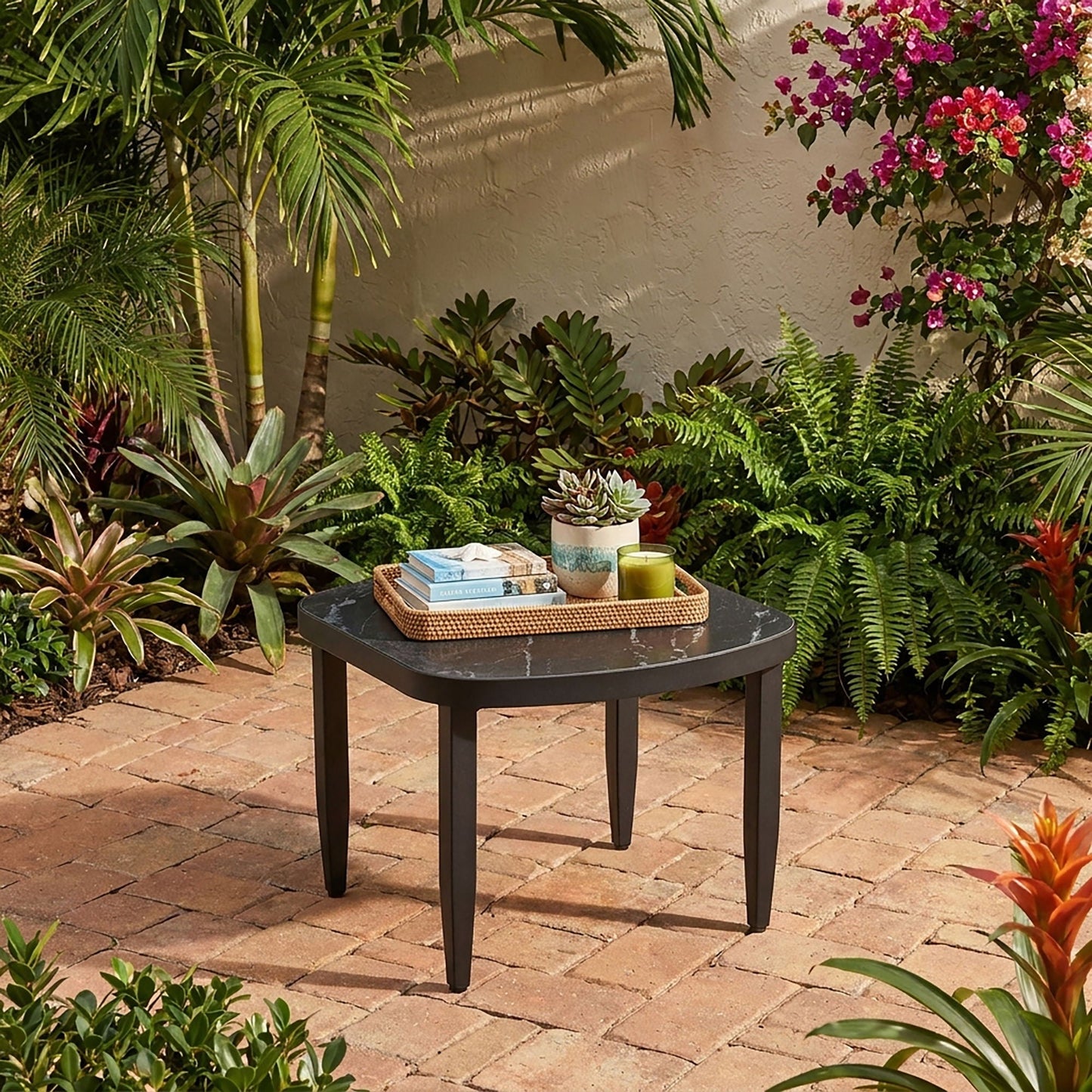 Outdoor Elegance Table black rounded-corner coffee table in garden HouseOfZazla on Tampa Home & Garden Store