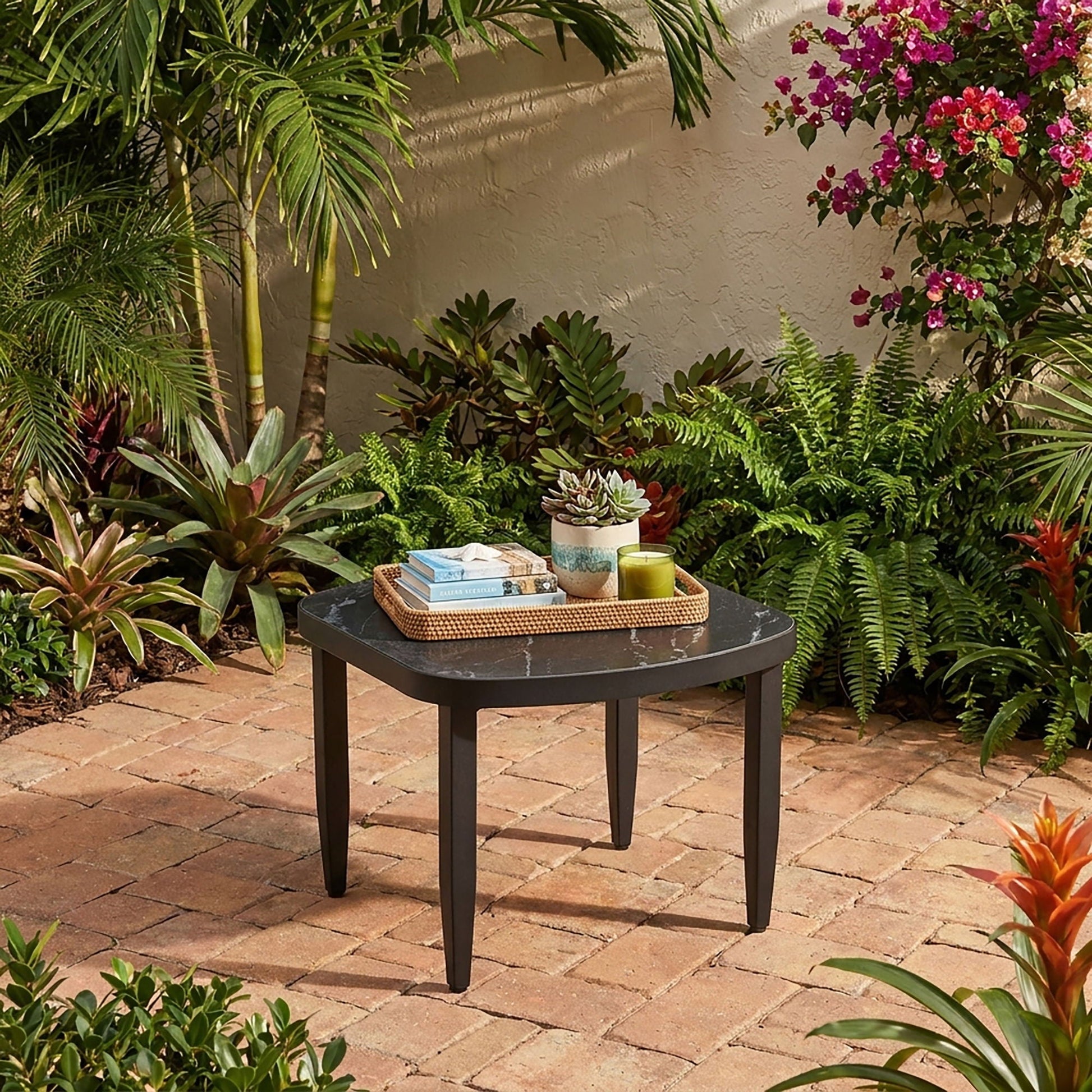 Outdoor Elegance Table black rounded-corner coffee table in garden HouseOfZazla on Tampa Home & Garden Store
