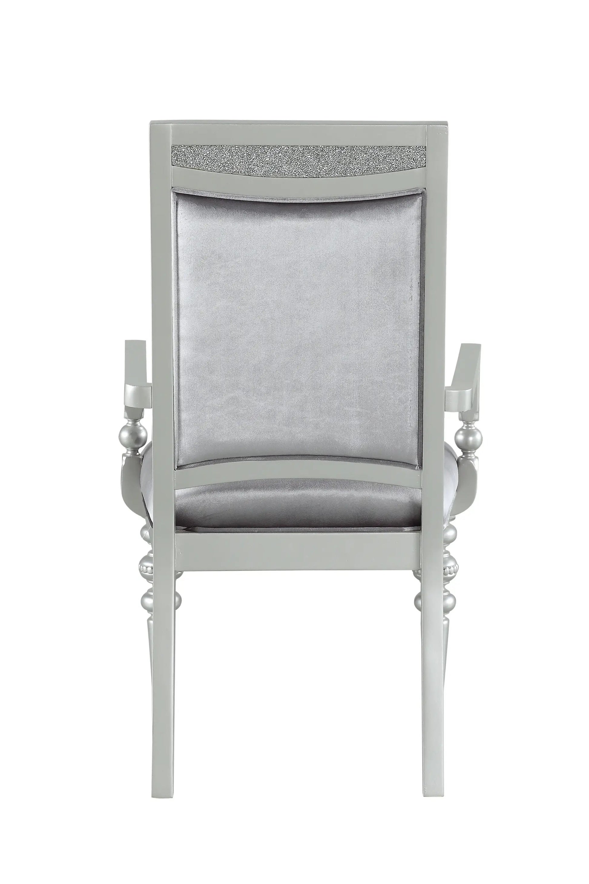 Maverick Arm Chair Set of 2 by Unique Piece Furniture in silver with gray upholstery on Tampa Home & Garden Store
