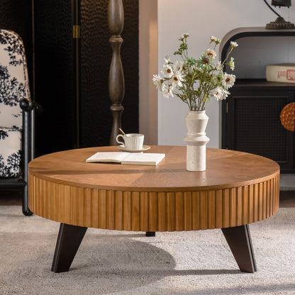 Round Retro Coffee Table with Solid Wood Legs