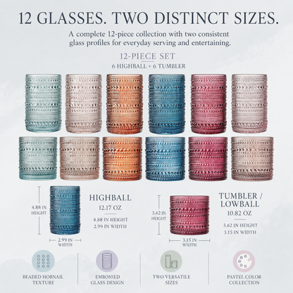 Tonal Hobnail Highball and Lowball Glass Set 12