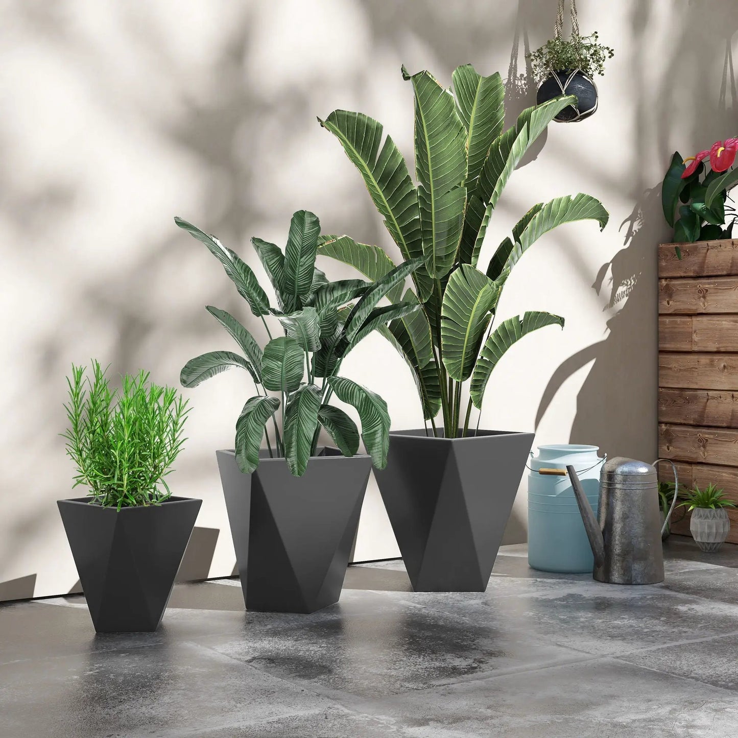 Outsunny Tall Stackable Planters Set Of 3 Gray
