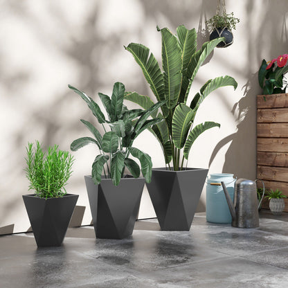 Planters set of 3 gray geometric stackable pots with drainage holes for indoor outdoor use on Tampa Home & Garden Store